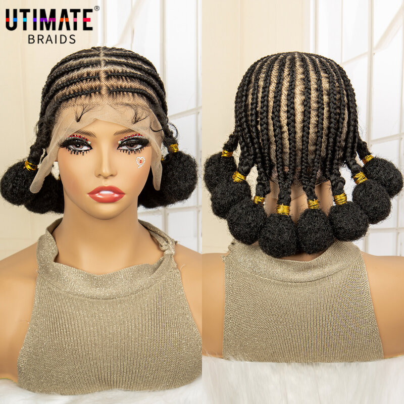 Cornrow Braided Wigs for Women Synthetic Full Lace Bantu African Knotless Box Braids Wig Lightweight Lace Frontal Braiding Wig