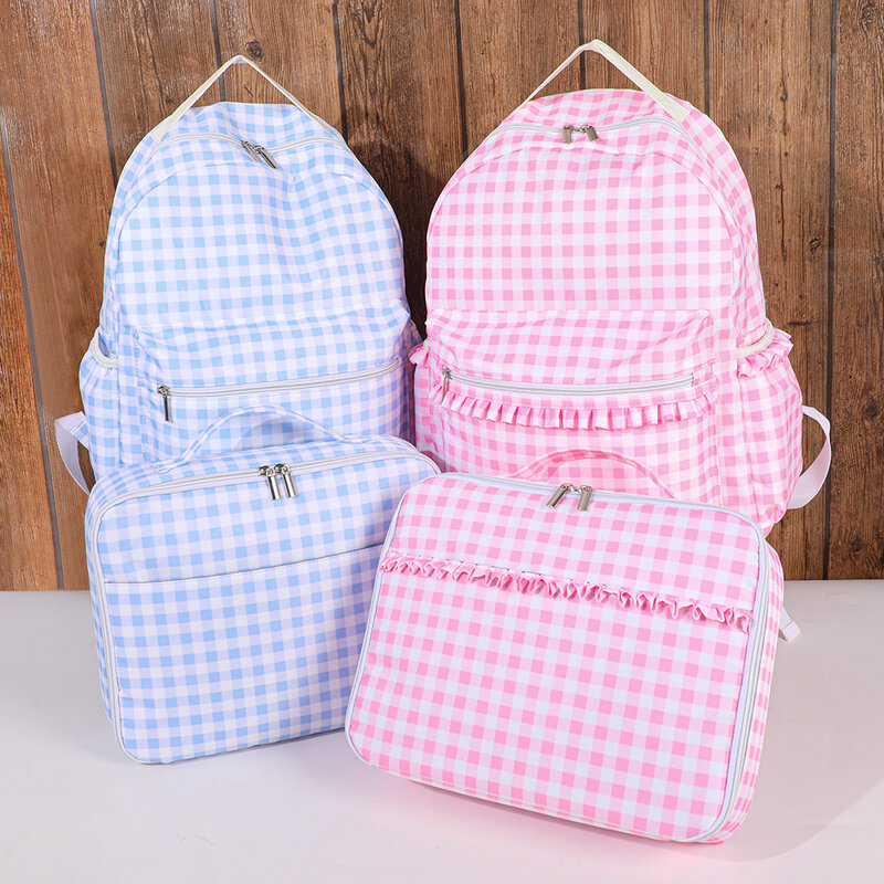 Lunch Bag Ruffle Plaid Insulated Cooler Box Kid Child School Thermal Food Tote Women Waterproof Leakproof Portable Reusable