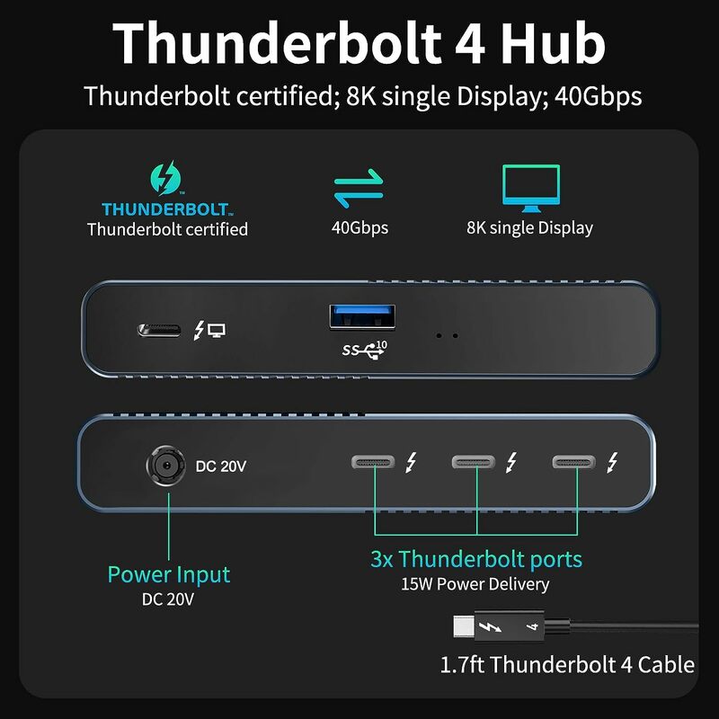 Acasis-Estação de Docking Thunderbolt 4, 40 Gbps, USB 4.0, 5 em 1, Deck Tipo C, 8K @ 60Hz, Saída de Vídeo, PD Carregamento para Macbook Pro