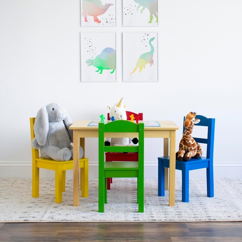 Koleksi meja kayu anak-anak & 4 Set kursi, alami/Utama