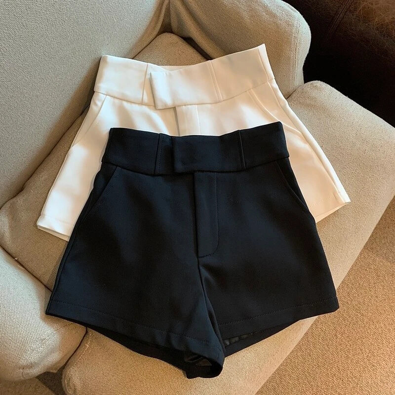 MEXZT-pantalones cortos negros de cintura alta para mujer, traje de pierna ancha, línea A, Sexy, ajustado, nuevo, Y2K