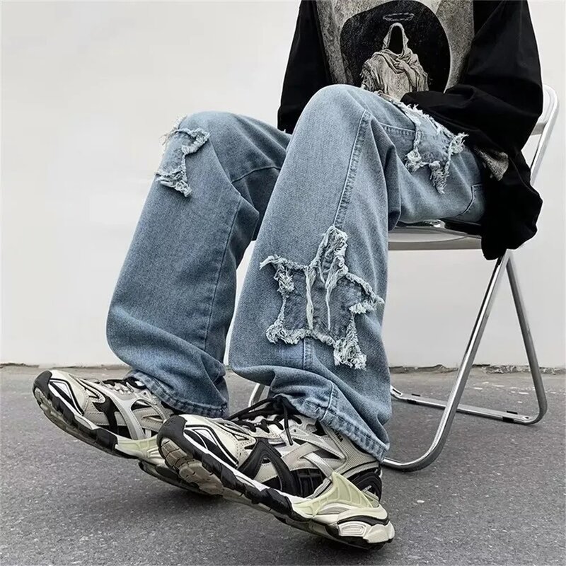 Fashion Stars Towel Embroidery Baggy 2024 New Men Jeans Pants Clothes Straight Hip Hop Cotton Trousers Streetwear Jeans Denim