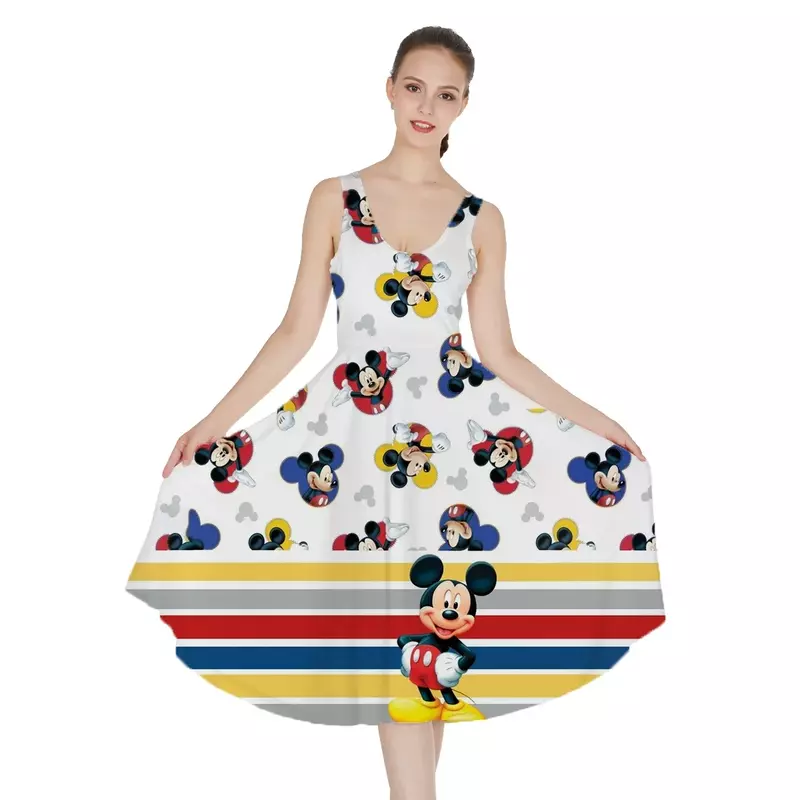 Vestido de playa con estampado de Mickey y Minnie para mujer, traje informal de gran tamaño con estampado de Disney Stitch, moda de verano