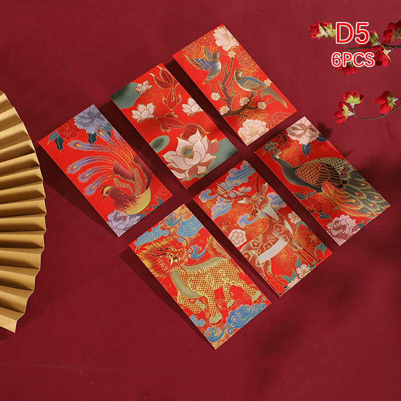 6แพ็คสีแดงซอง Hongbao Lucky เงินของขวัญซองแพ็คเก็ตสีแดงสำหรับปีใหม่ Blessing 2023ปีกระต่าย