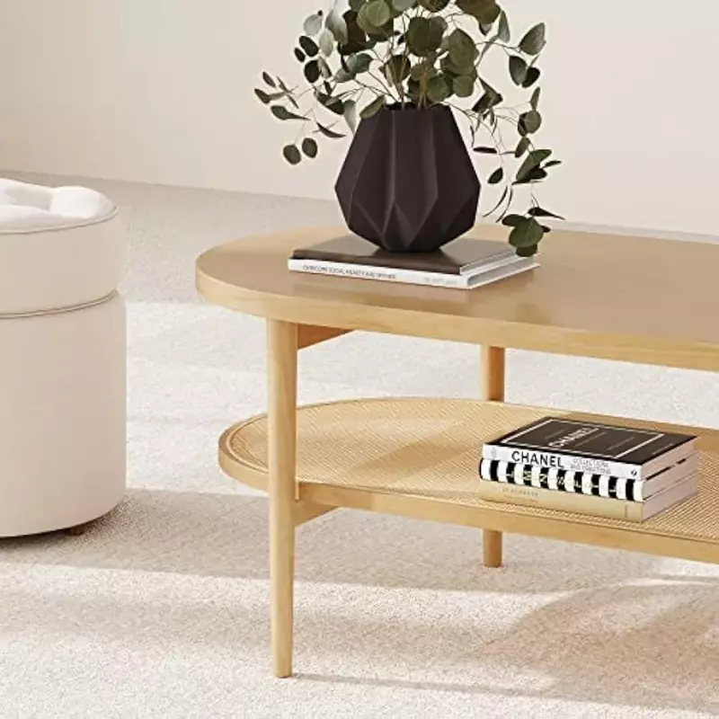 Кофейный столик Sonia с полкой для хранения, искусственная древесина/ротанг