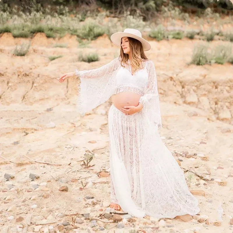 Maternidade fotografia adereços laço borlas vestido, gravidez vestidos para Photo Shoot, praia, casamento, mulheres grávidas Outfit