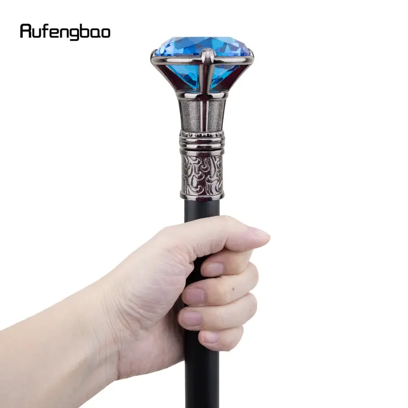 Blue Diamond Type Silver Walking Cane Fashion Decorative Walking Stick Gentleman Elegant Cosplay Cane Knob Crosier 93cm