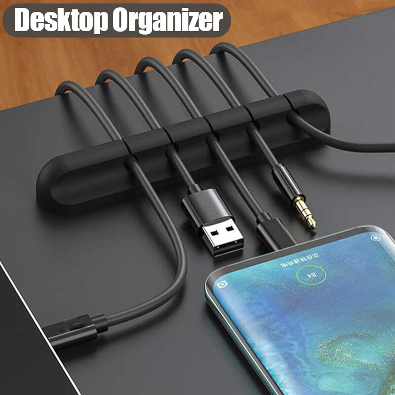 Silicone macio cabo organizador, Desktop Tidy, clipes de cabo, USB Winder, mouse, fone de ouvido, gerenciamento de fio, 7-Slot