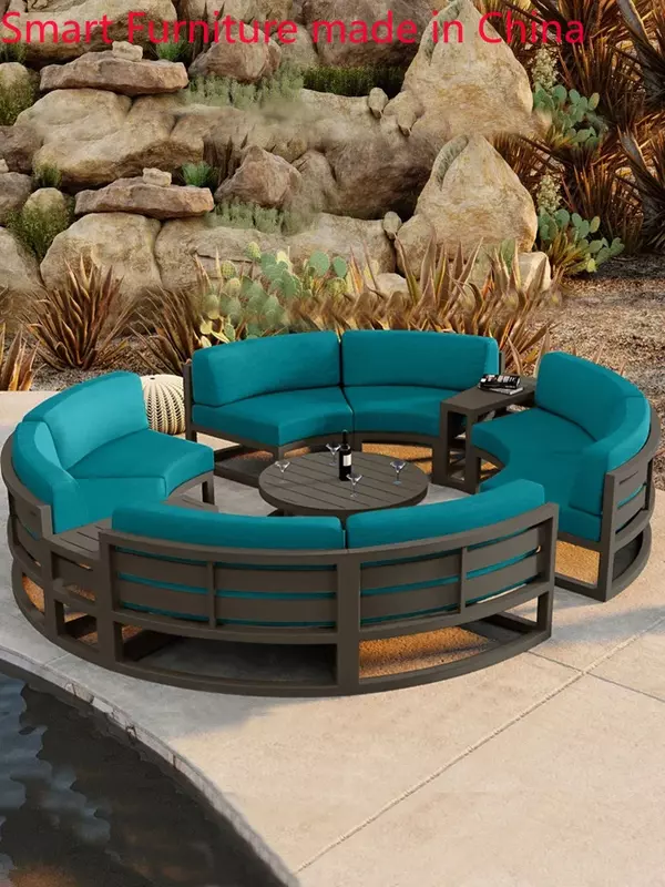 Sofá de mimbre para exteriores, combinación de patio, ocio, sala de estar al aire libre, silla de arco semicircular personalizada, muebles de exterior