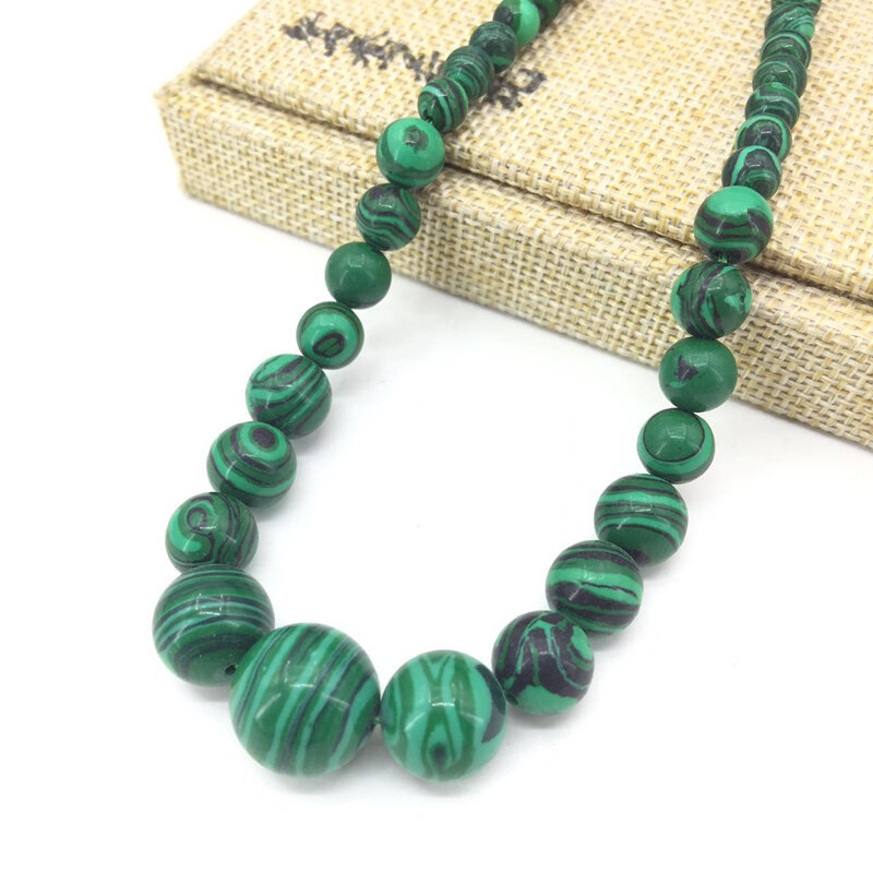 6-14mm hijau sintetis batu Malachite bulat manik-manik untai kalung manik-manik untuk mode wanita hadiah pesta perhiasan 18 inci