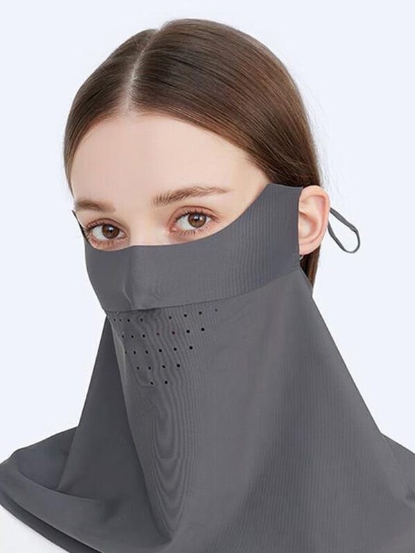 Mascarilla de protección solar para mujer, máscara facial desmontable de seda de hielo, Anti ultravioleta, transpirable, fina, 2024