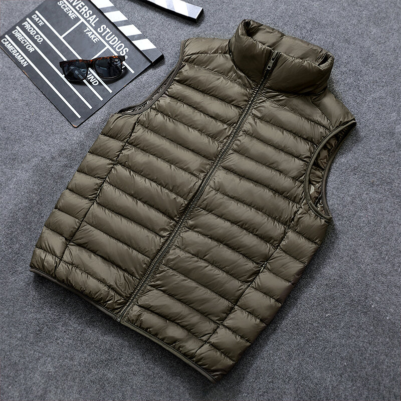 남성용 용수철 다운 조끼 재킷, 경량 방수 포장 가능한 패딩 민소매 조끼 코트, 빅 사이즈 5xl 6xl