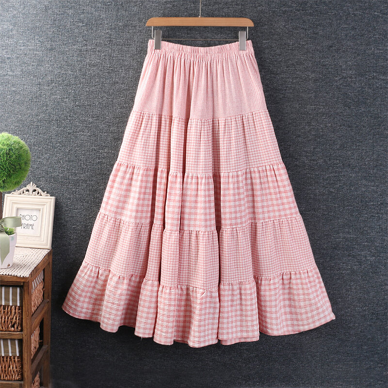 Spring Sweet Plaid Skirts Women Elastic Waist Casual Skirt WH0331-24053