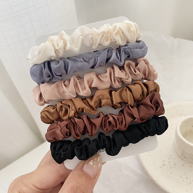 3/5/6Pcs Elegant Ponytail Holder Rubber Band Elastic Hairband Hair Accessories Silk Satin Scrunchies Women Solid Color Hair Rope