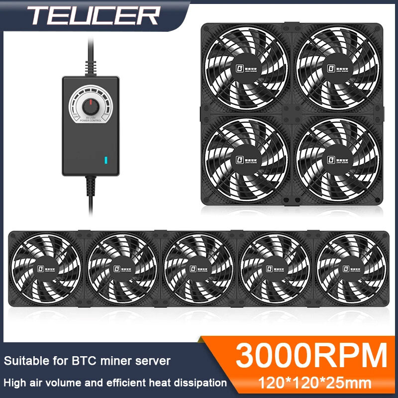 TEUCER-ventilador de sistema de refrigeración con adaptador, máquina de minería Btc de gran volumen de aire, 3000RPM, 120MM, 220V