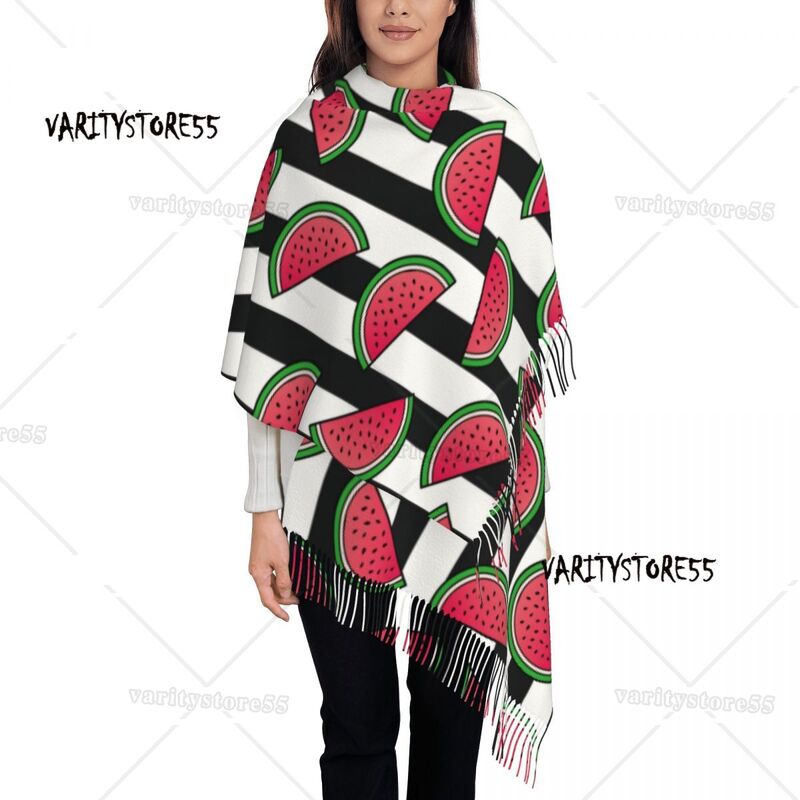 ชุดผ้าพันคออินฟินิตี้แตงโมลายทางวินเทจสำหรับผู้หญิงอบอุ่นในฤดูหนาวผ้าพันคอผ้าห่มสีบริสุทธิ์