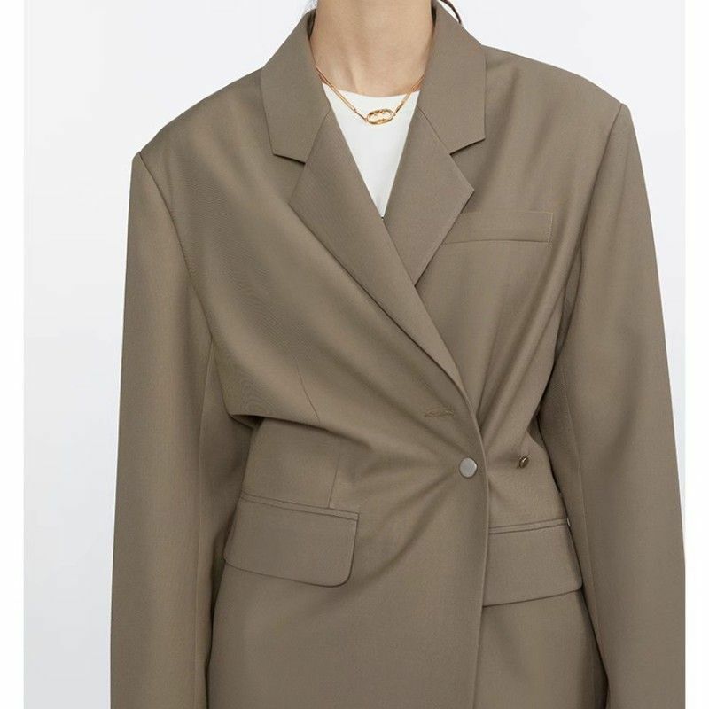 Blazer de peito único feminino, blazer casual, casacos soltos, ternos femininos, senhoras do escritório, casacos elegantes, WB6, 2023, outono
