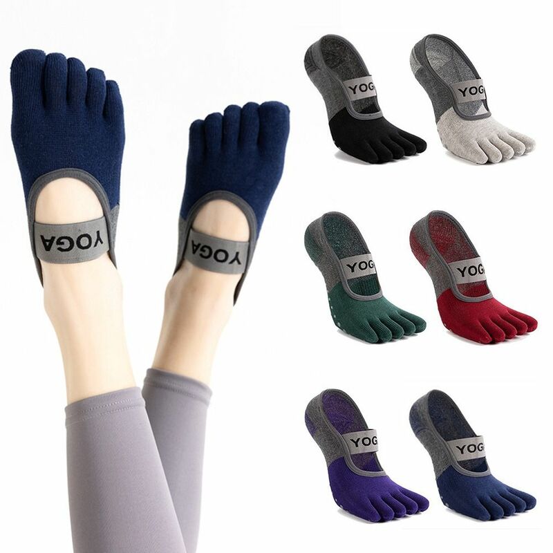 ถุงเท้าโยคะกันลื่นสำหรับผู้หญิงถุงเท้ากีฬาผ้าฝ้ายระบายอากาศได้เปิดหลังห้านิ้ว