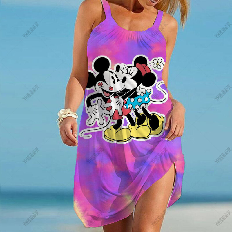 Sundresses For Women Beach T Shirt Dresses Sleeveless Casual Boho Tank Dress Cover Ups Sexy Disney Mickey Mouse Print Dress
