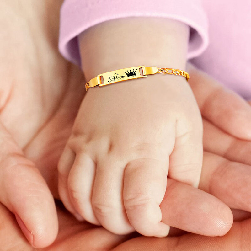 Bracelet Personnalisé avec Nom de Bébé en Acier Inoxydable, Bijoux Non Allergiques, pour Baptême betantile, Cadeaux d'Amour pour la Famille, pour Garçon et Fille