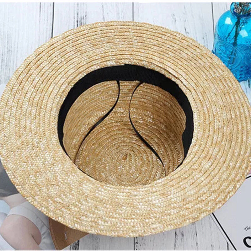 Sombrero de paja con lazo plano para mujer, sombrero de playa de lado ancho, informal, Panamá, clásico, Fedora