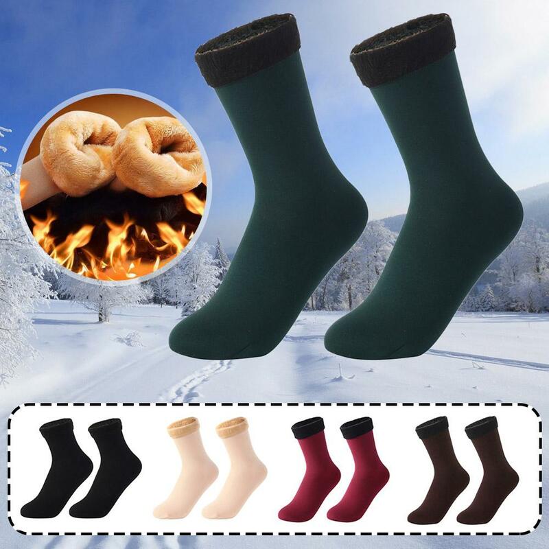 Kaus kaki salju musim dingin C4Y8, 1 pasang kaus kaki tebal beludru warna termal lantai tidur sedang lantai tabung kasmir musim dingin