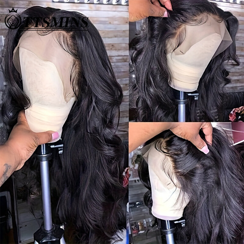 Wig renda basah dan bergelombang tubuh untuk wanita rambut manusia renda Frontal Wig rambut hitam alami pra dipetik Panjang 34 inci Wig tanpa lem