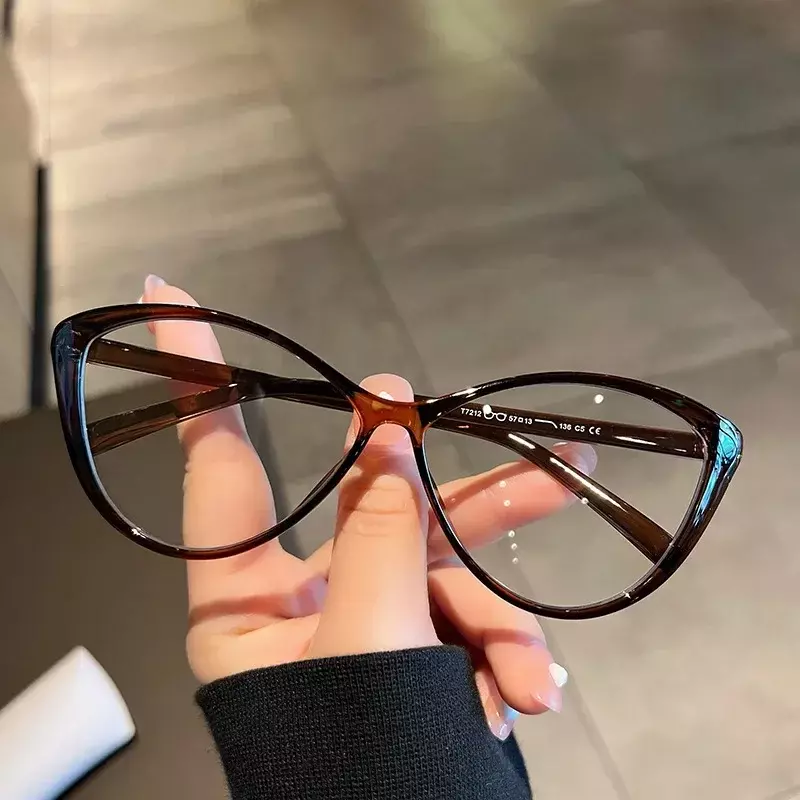 Kocie oko przezroczyste okulary dla osób z krótkowzrocznością damskie okulary o wysokiej rozdzielczości New Fashion Vintage duże ramki okularów