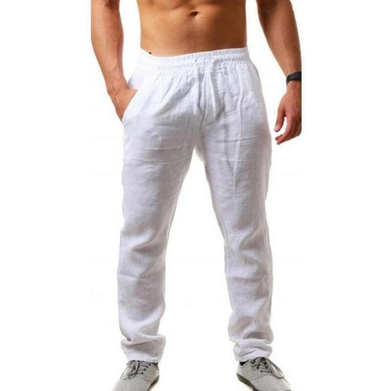 Celana panjang katun Linen pria, bawahan Fitness Streetwear Linen warna polos bernafas baru musim gugur S-3XL