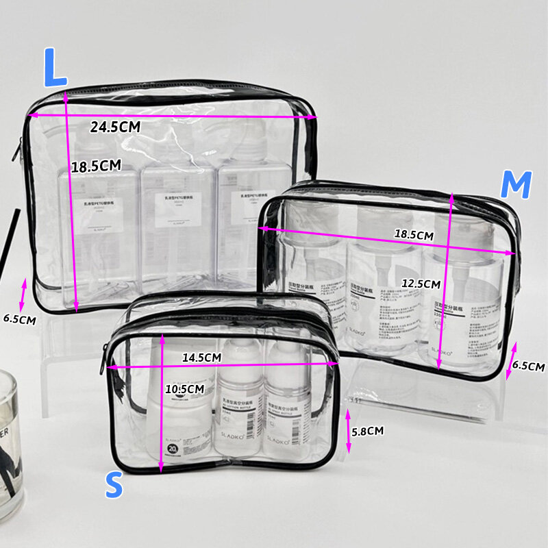 Bolsa de maquillaje transparente de PVC, estuche de almacenamiento de cosméticos impermeable, organizador de viaje, bolsa de aseo de baño