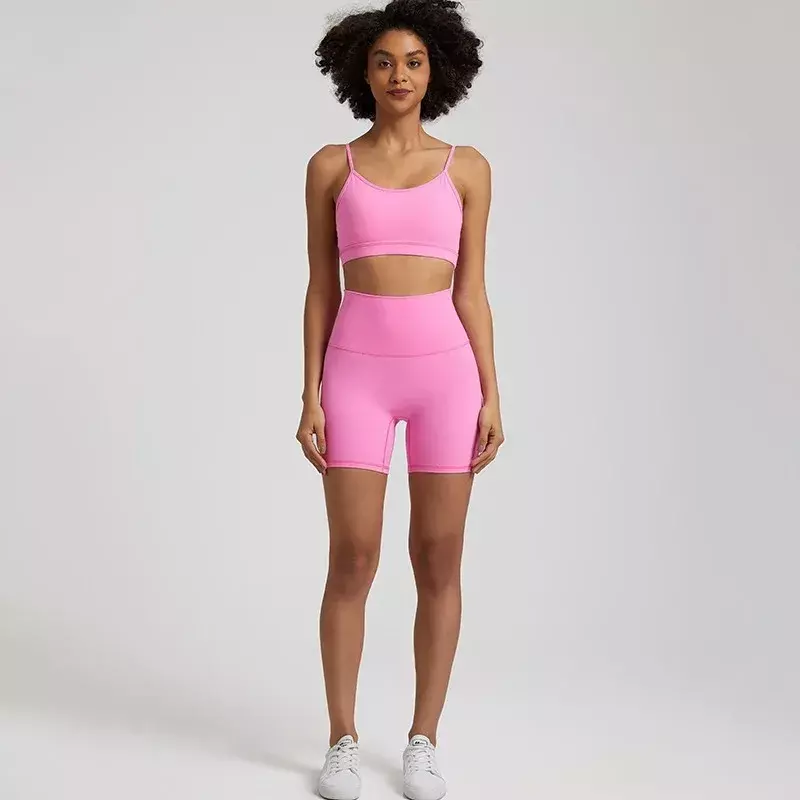 Lemon Soft Women Sport Suit pantaloncini a vita alta Cross Fitness Bra 2pc Short Legging Yoga Set Gym Workout Training Hollow Out