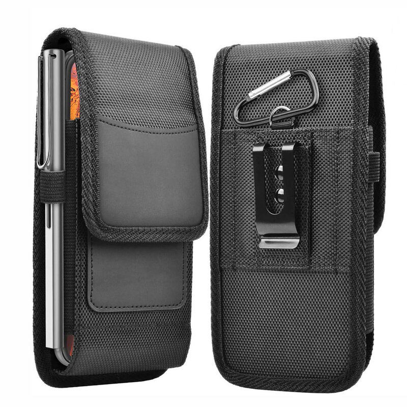 Étui en poudre pour téléphone portable, grande capacité, avec boucle de ceinture, housse portefeuille, sac de taille, protecteur noir