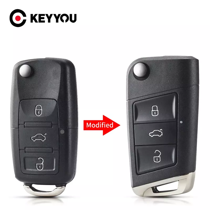 KEYYOU-llave de coche plegable modificada, 3 botones, para VW Golf 4 5 Passat b5 b6 polo Touran, Seat Skoda