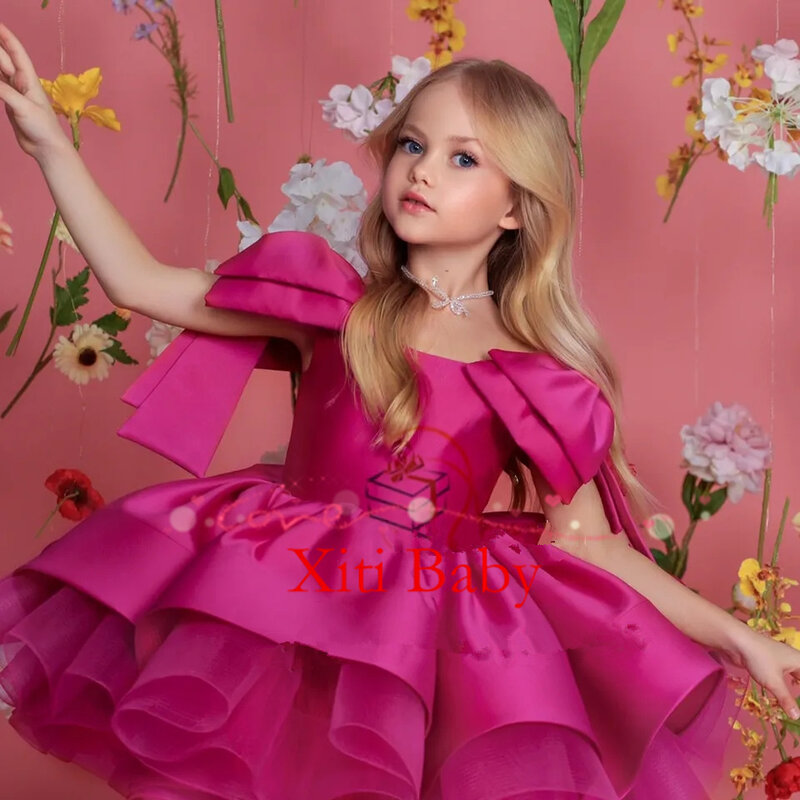 Vestido de princesa rosa brillante para niña, vestido de fiesta elegante y esponjoso, perlas brillantes, lujoso, cumpleaños y boda