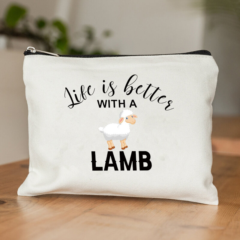 Life Is Better with A Lamb estuche de maquillaje Kawaii, bolsa de tela de viaje, organizador, bonito embrague con cremallera, billetera de compras