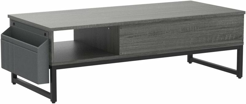 Aheaplus Lift Top Coffee Table with Storage, Wood Lifting Top Central Table Metal Frame, 43.3" Table with Side Pouch for Cocktai