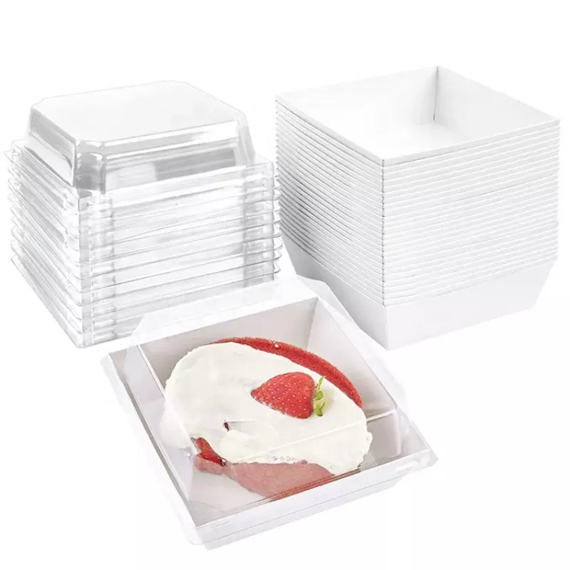 Prodotti personalizzati contenitori per fette di torta per alimenti quadrati usa e getta da 5 pollici scatole per panini da forno rosa scatole per salumi di carta con