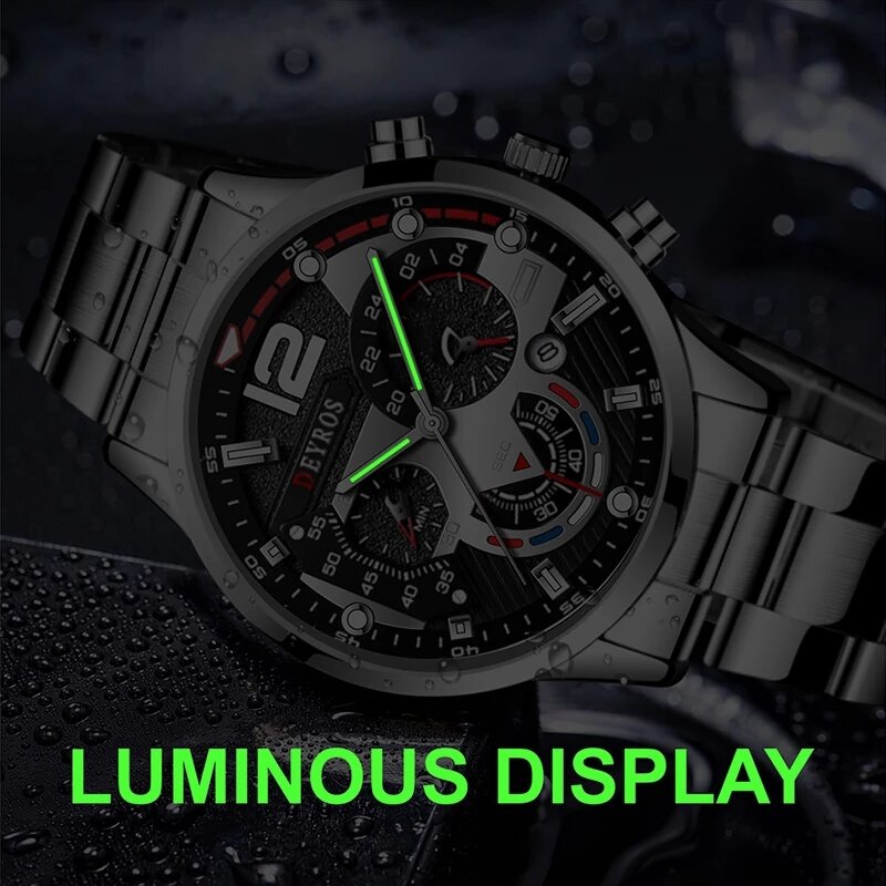 Watches for Men Luxury Business Stainless Steel Quartz Wristwatch Calendar Date Luminous Clock Man Casual Sports Leather Watch