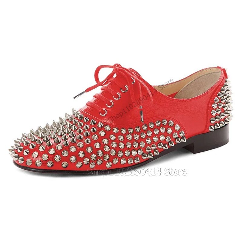 Rivetti Decor Rose Red punta tonda croce legata scarpe da uomo moda stringate scarpe maschili lussuose scarpe eleganti da uomo per banchetti fatti a mano