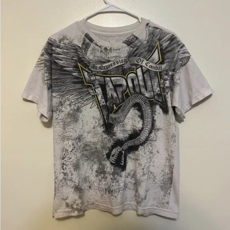 American New Retro Pure Cotton oversize Pattern t-shirt uomo harajuku goth Print girocollo top larghi abbigliamento da strada da uomo