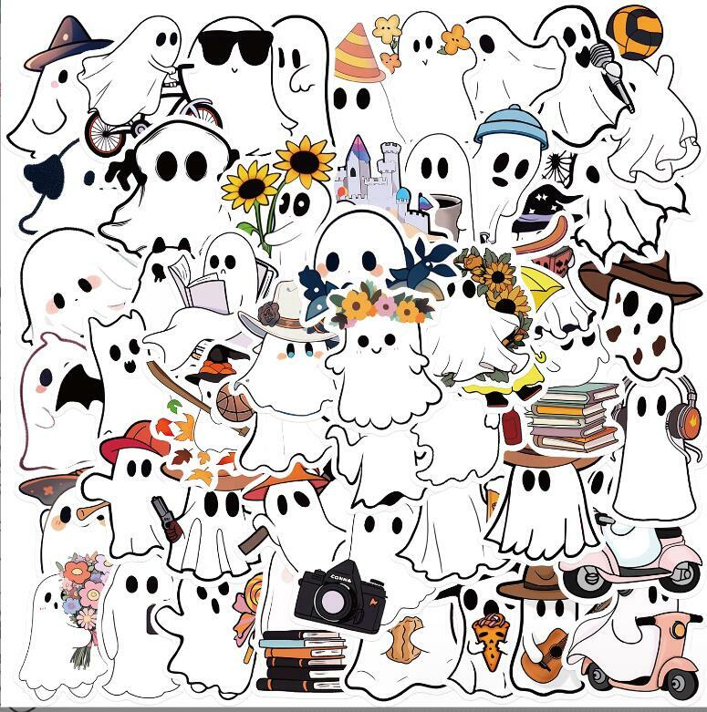 10/30/50 buah stiker grafiti hantu Lucu Halloween untuk koper Skateboard Laptop bagasi Aksesori Mobil Telepon DIY stiker Pegatinas