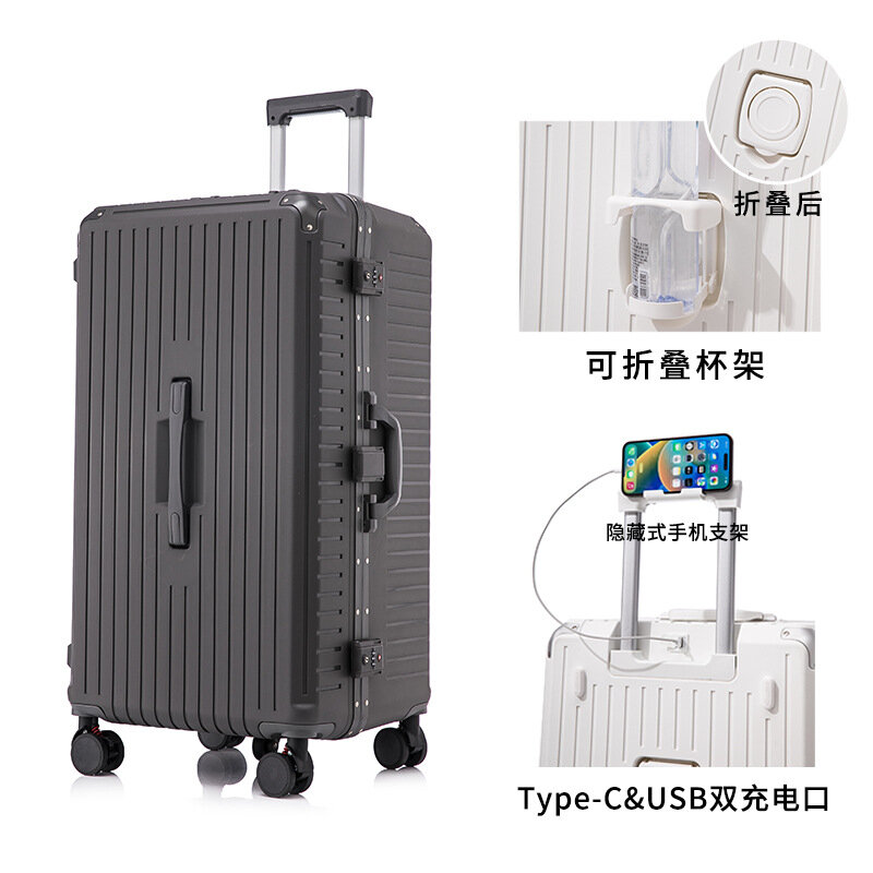 PLUENLI Trolley Case Thickened and Large-Capacity Aluminum Frame Luggage Brake Wheel Multi-Functional Suitcases