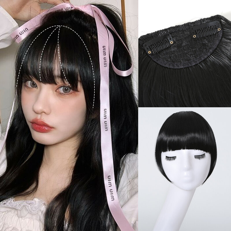 2 pezzi Black Bangs estensione dei capelli ispessimento frangia strumenti per lo Styling dei capelli Clip sintetica In posticci accessori capelli finti per le donne