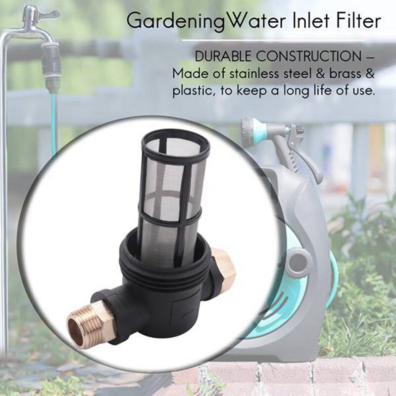 Filtro de manguera de jardín para lavadora a presión, accesorio de filtro de sedimentos de agua, entrada de agua de jardinería, fácil de usar, 3/4 pulgadas