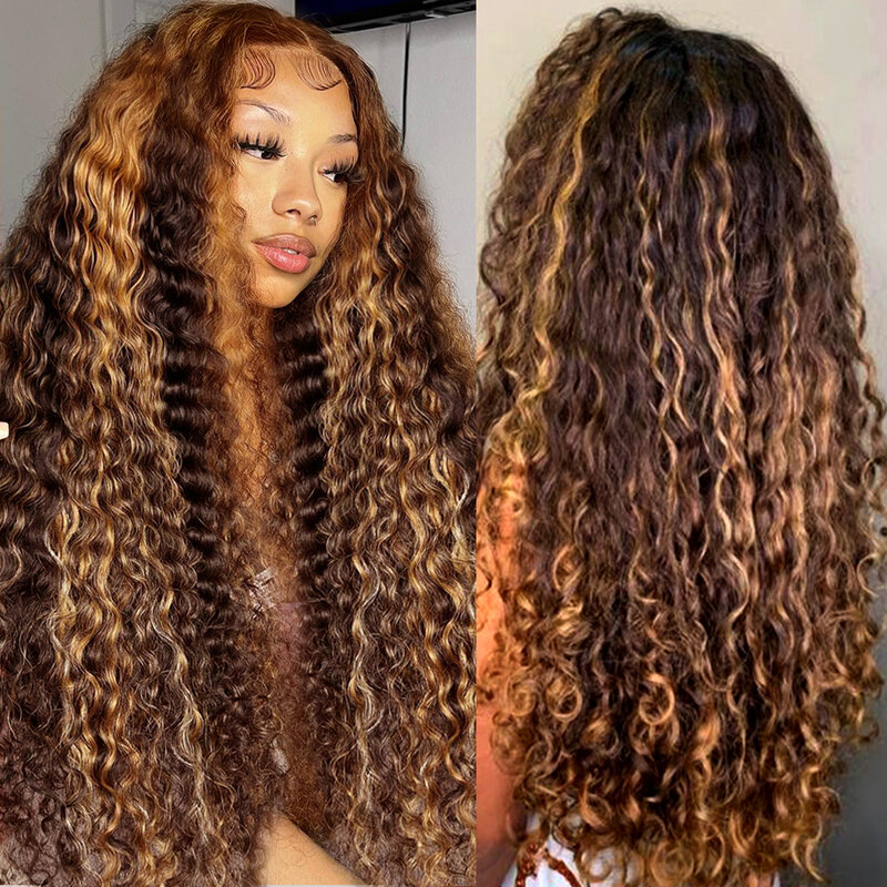 13x6 Hd Lace Frontal Wig Highlight Wig Human Hair Wigs Curly Ombre Colored Honey Blonde Water Wave 13x4 Deep Wave Frontal Wig