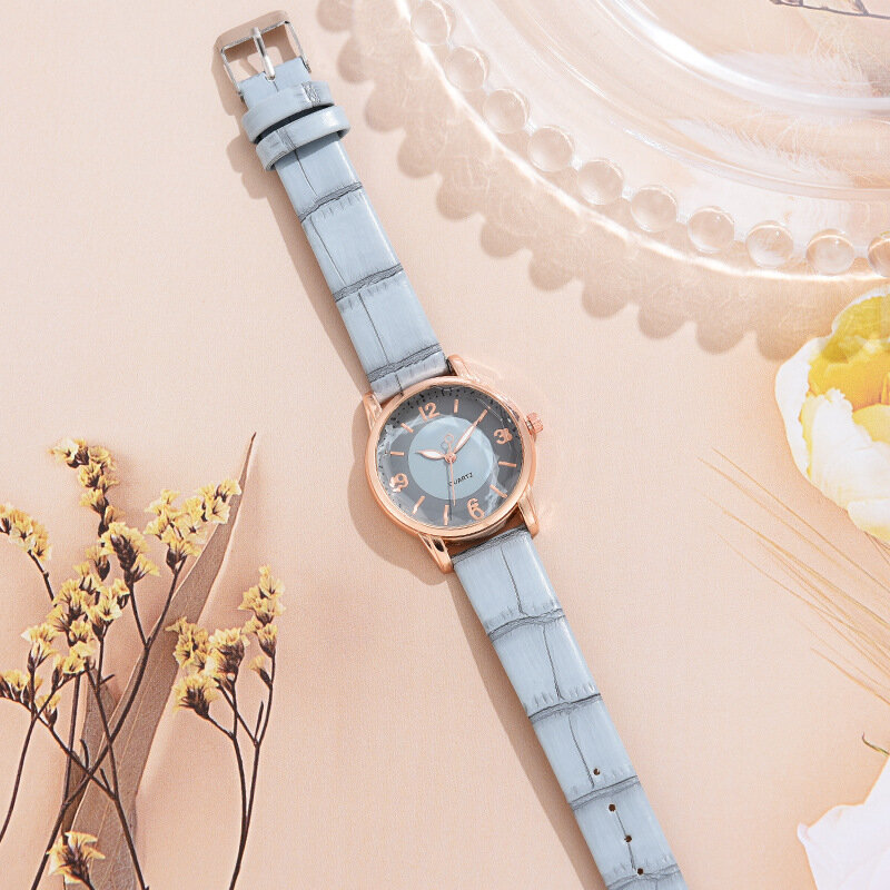 Fashion jam tangan wanita, kasual kulit warna ganda Dial Quartz terbaik untuk memilih teman istri sebagai hadiah