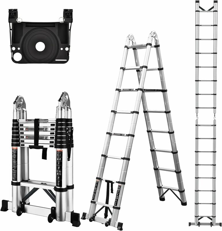 Ladder A Frame, 16.5 Ft Compact Aluminum Extension Ladder, Portable Telescopic RV Ladder for Outdoor Camper Trips