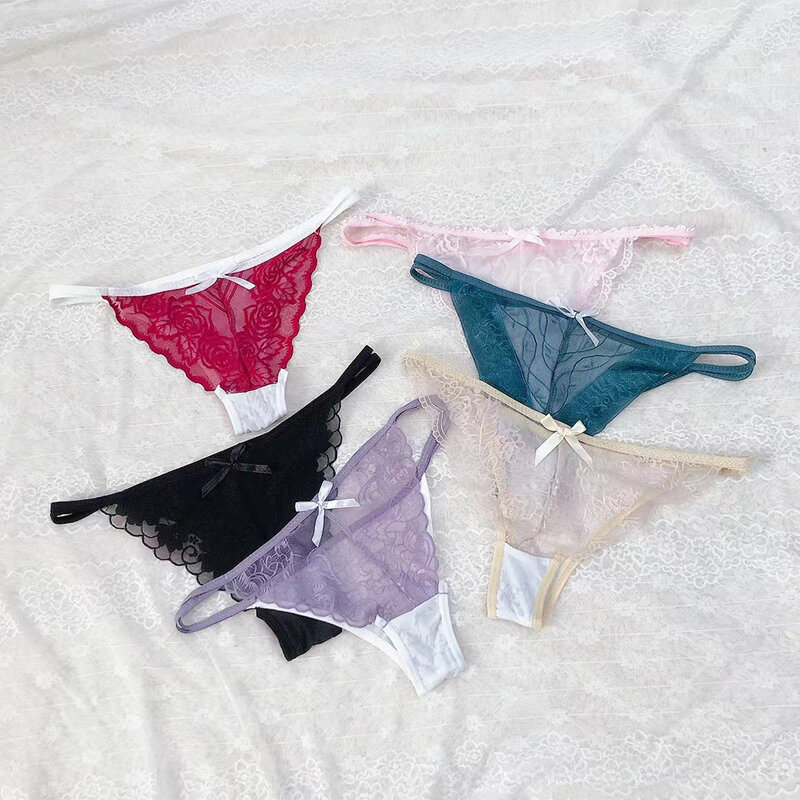Sexy Mesh Sheer G-String Lace Briefs para mulheres, Underwear Low Rise, Cuecas de algodão, calcinhas femininas, cor aleatória