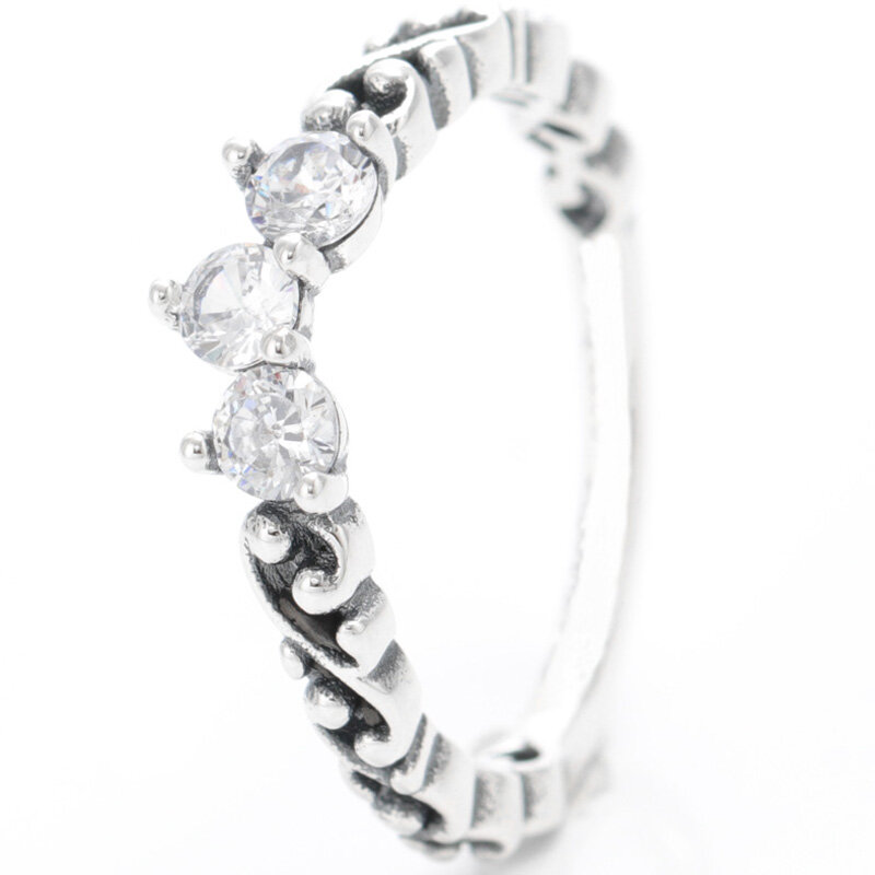 Autentyczne 925 srebrne pierścionki z Pave & koraliki sygnaturka diademowa korona I-D pierścionki z kryształkami dla kobiet prezent DIY biżuteria