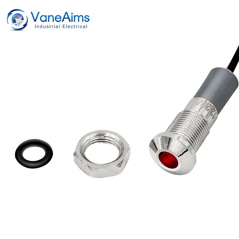 Vaneaims-6 mmの金属製LEDインジケーター,小さな信号取り付けランプ,赤,青,黄,緑,白,220v,24v,12v,6v,3v